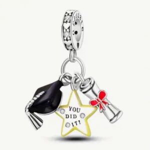 Graduation “you did it” Diploma Cap Star 3 pc Charm - Pandora Style